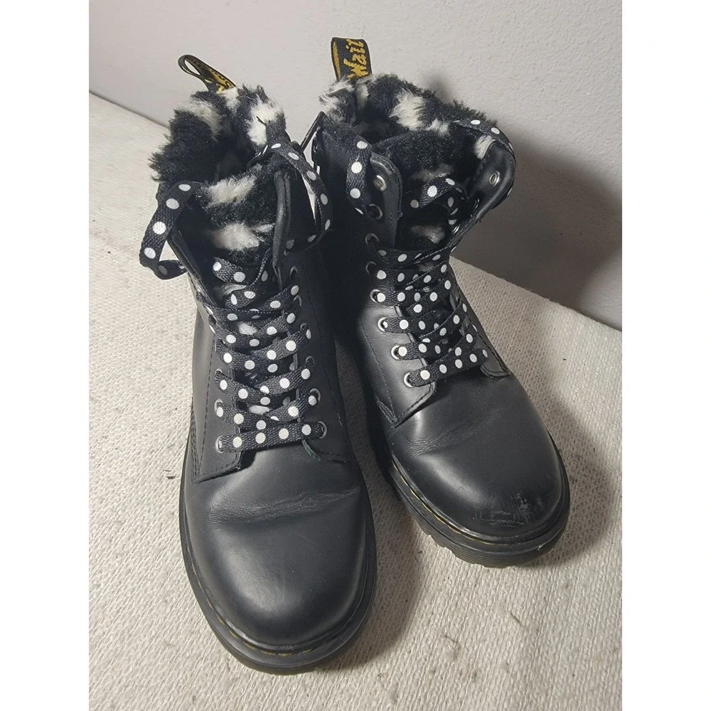 Dr Martens 1460 Serena J Boots Youth 4 Womens 5 Black Leather Fur Lined Side...